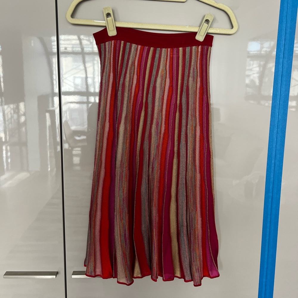 M by Missoni Multicolor Striped Knit Midi Skirt - Red, Pink, Orange, Gold